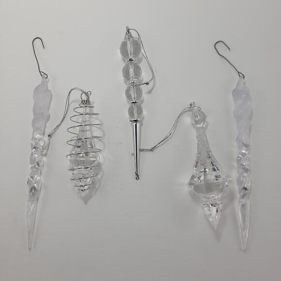 5pc Clear Whymsical Icicle Vintage Christmas Ornaments - Picture 1 of 4